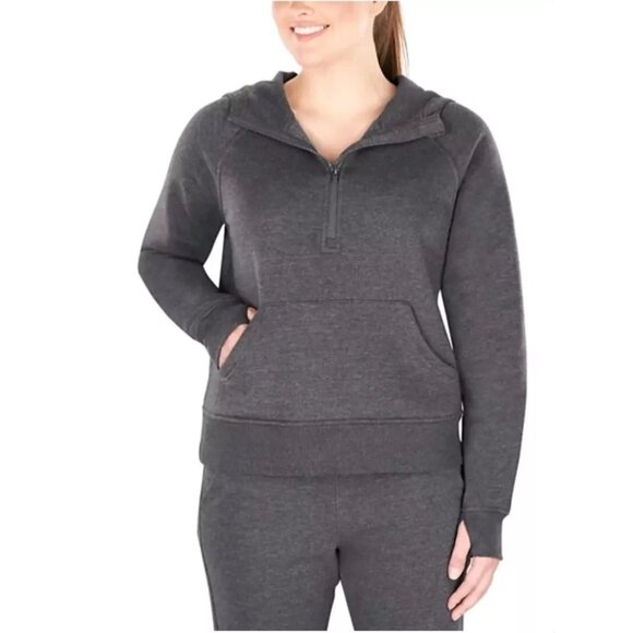 Members Mark Women's Ribbed Half Zip Hoodie Heather Charcol Grey Size XXL - Picture 1 of 10